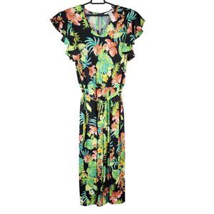Women's Signature Collection Floral Print Jumpsuit Ruffle Sleeve Size M